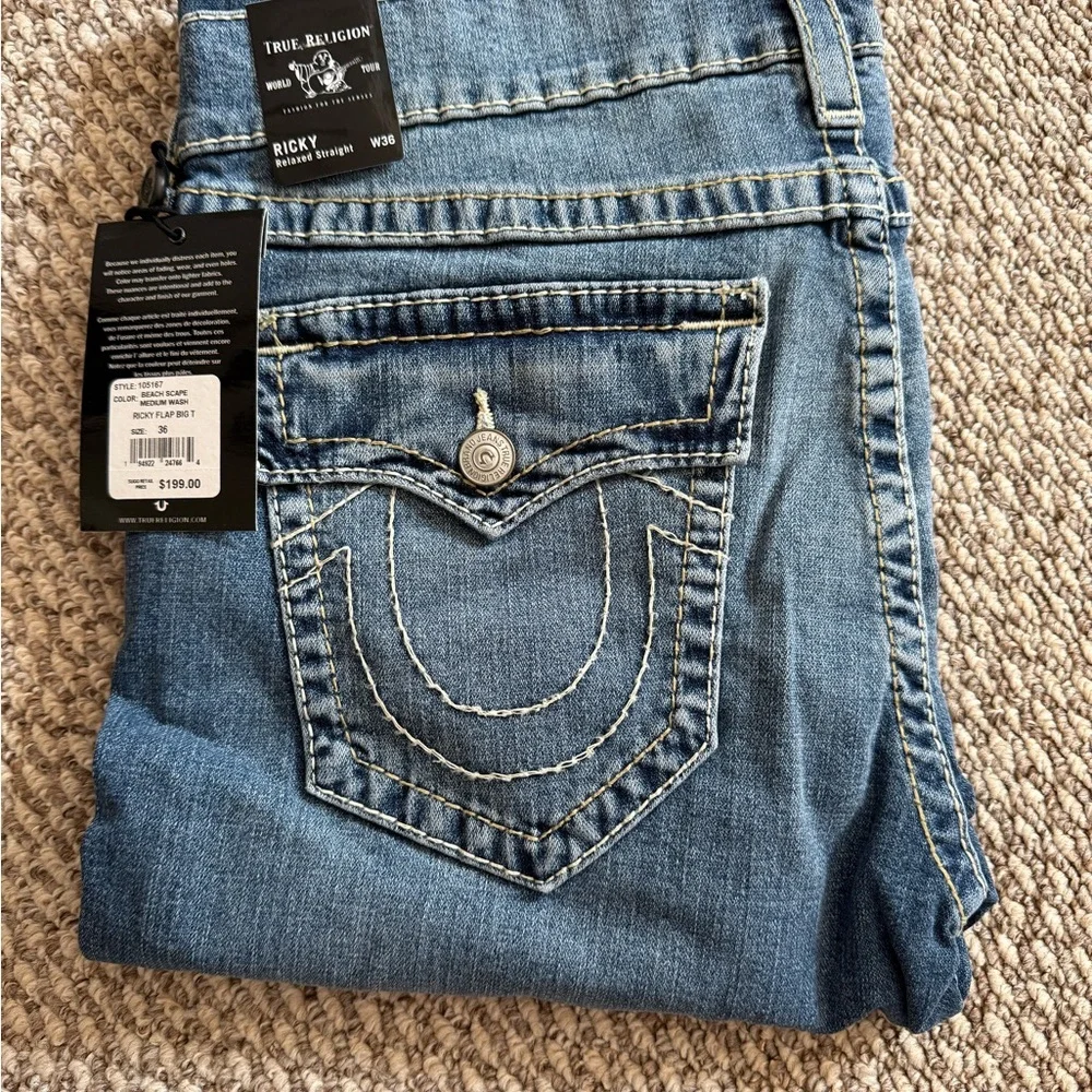 New - TRUE RELIGION Ricky Flap Big T Jeans BEACH Men | 36